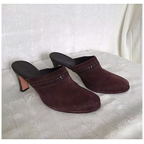 Cole Haan Chocolate Brown Suede Heeled Mules – Size 8.5 B - Picture 1 of 8